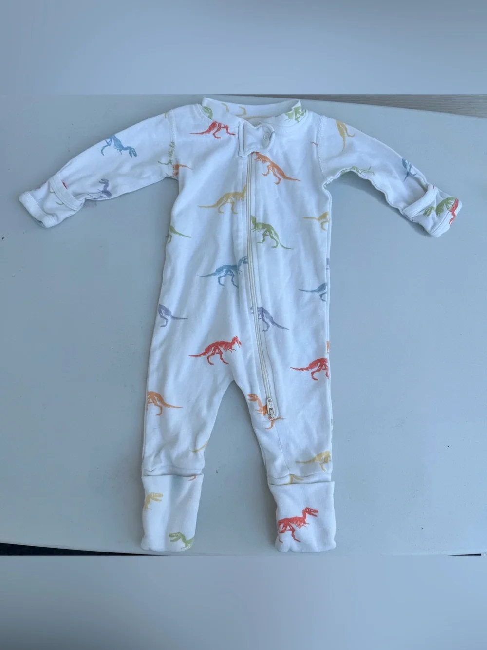 Monica + Andy Newborn Organic Zip Footie Pajama Rainbow Dinosaur Skeleton Print - Picture 1 of 3